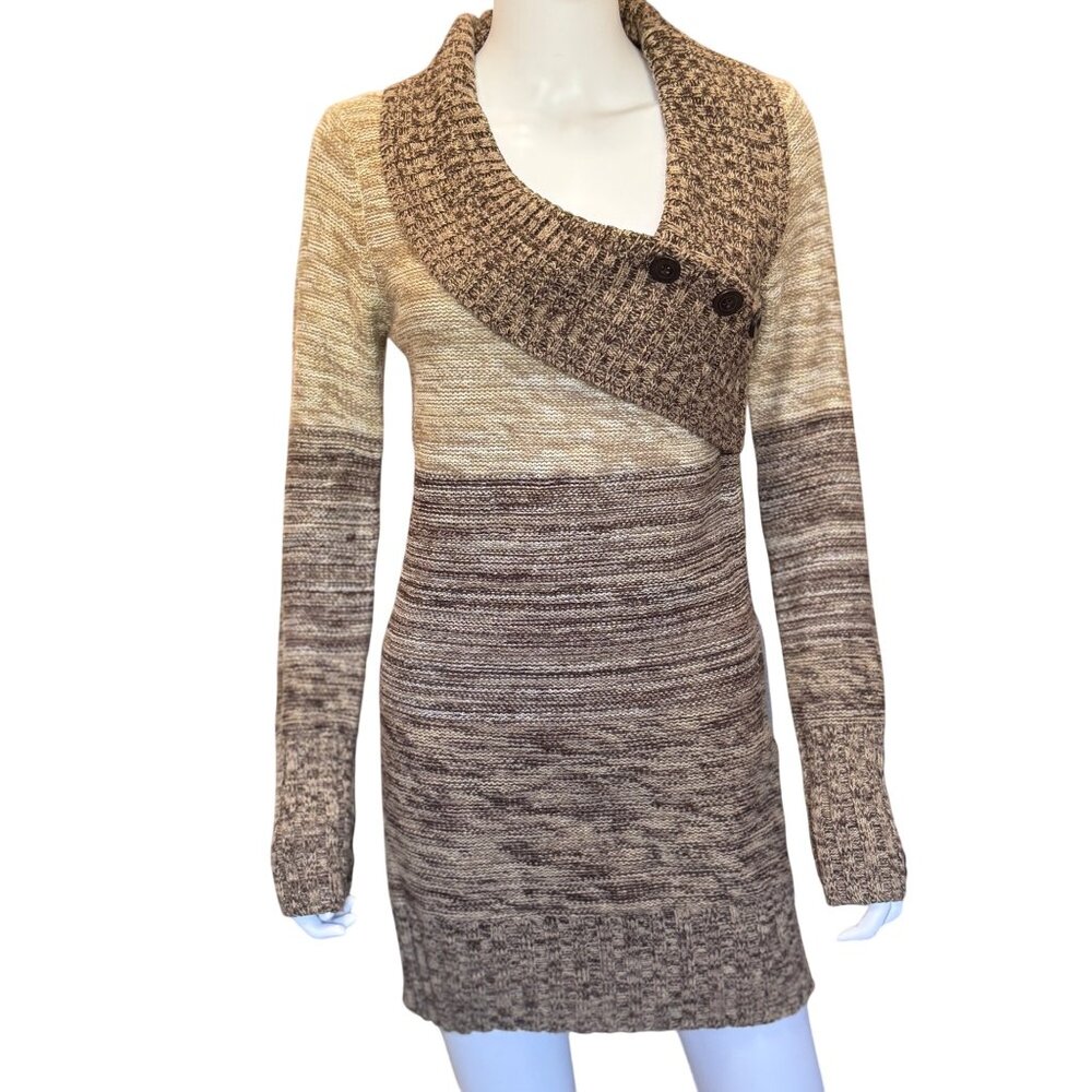 Say What? Two-Tone Brown Y2K Sweater Dress w/ Button Collar Womens Size Large